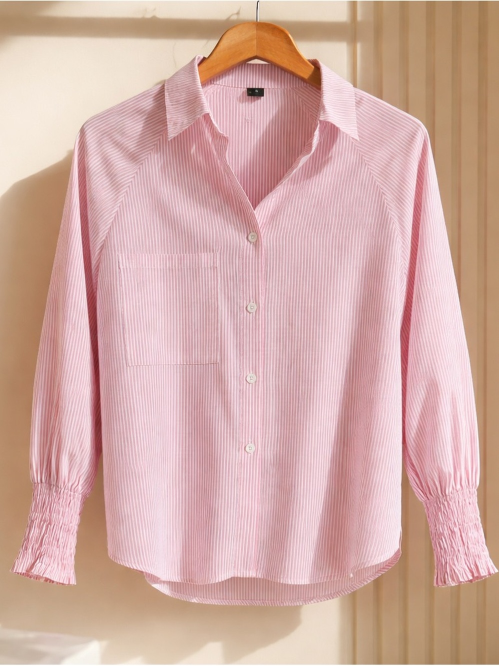 Classic Pink Striped Button-Front Blouse
